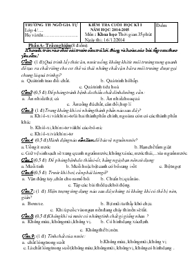 Kiêm tra cuôi học ki I - Năm học 2014 - 2015 môn Khoa học - Thời gian 35 phút